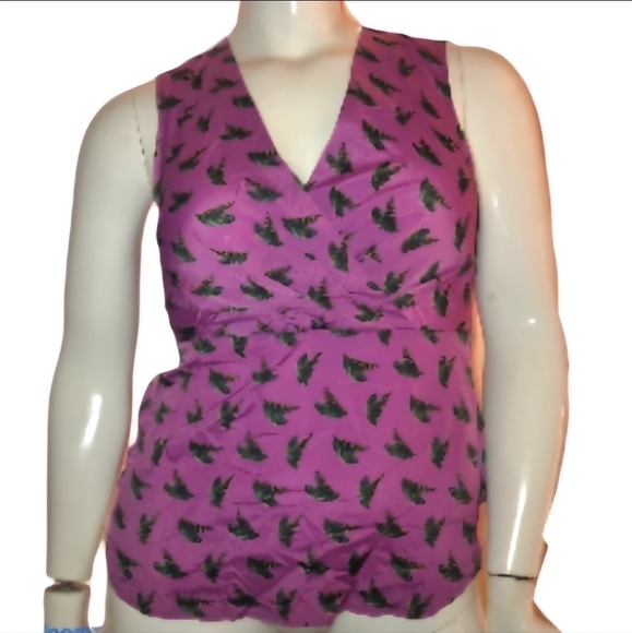 Attention Wrap Style Purple Feather Print Top - Picture 1 of 8